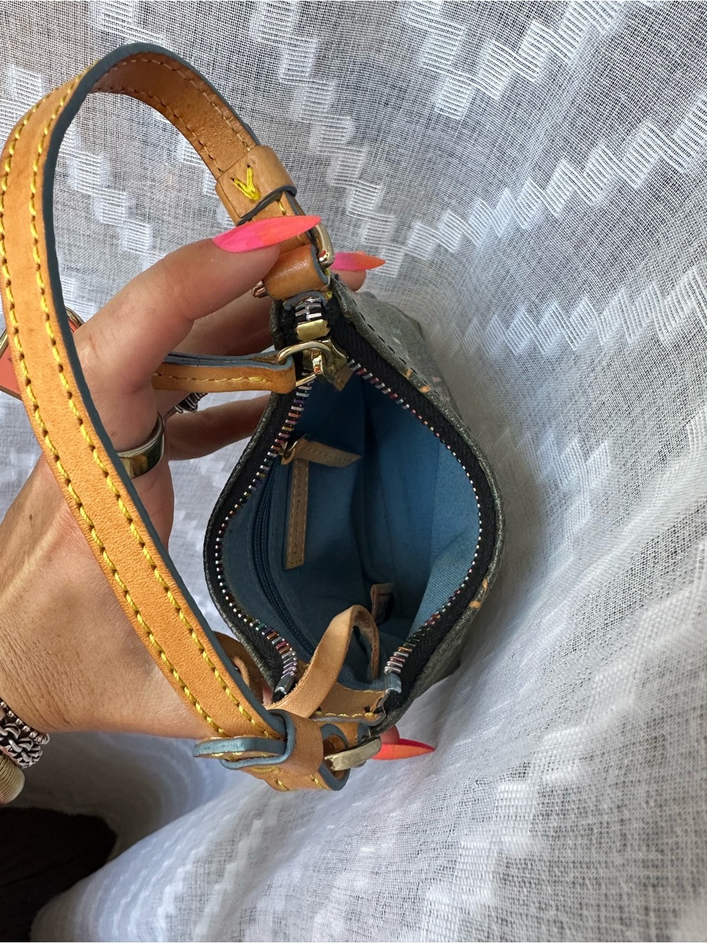 Dooney & Bourke Multicolor DB Mini Hobo logo bag with Tan Trim - Picture 6 of 7